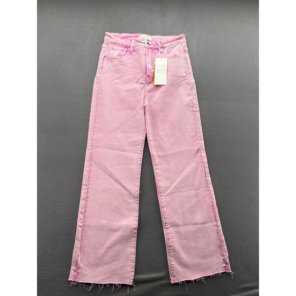 Risen Jeans Womens 31 Acid Pink High Rise Straight Leg Raw Hem NWT